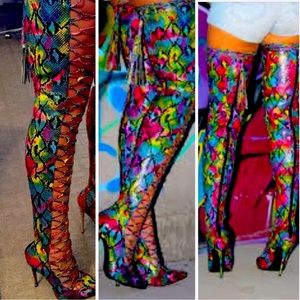 Multicolored Thigh High Boots